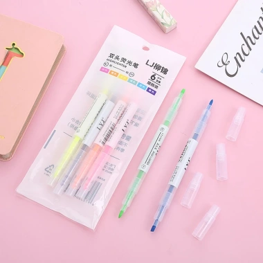 Set 6 Bút Highlight Pastel Dạ Quang 2 Đầu - Bút Đánh Dấu Cute BEYOU Giá 26.640₫
