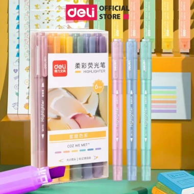 Set 6 Bút Highlight Pastel Dạ Quang và Sticker Trang Trí, Học Sinh Văn Phòng 49k