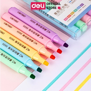 Set 6 Bút Highlight Pastel Dạ Quang và Sticker Trang Trí, Học Sinh Văn Phòng 49k