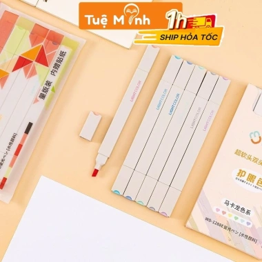 Set 6 bút highlight pastel đầu dạ quang, thân vuông Light Color, giá 26.400đ