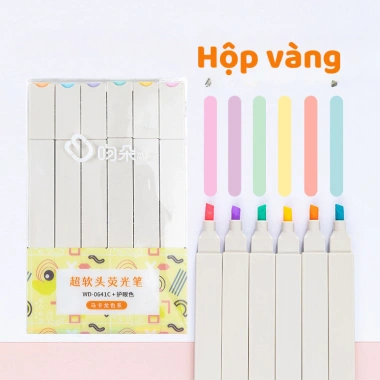 Set 6 bút highlight pastel đầu thân vuông, dạ quang – Giá chỉ 27.600đ, màu nhẹ nhàng, viết sáng rõ