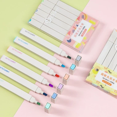Set 6 bút highlight pastel đầu thân vuông, dạ quang – Giá chỉ 27.600đ, màu nhẹ nhàng, viết sáng rõ