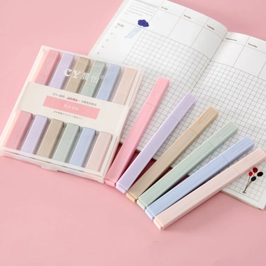 Set 6 bút highlight pastel Morandi cao cấp Hàn Quốc - siêu nhiều mực, màu đa dạng, giá 10.000đ