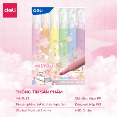 Set 6 bút highlight pastel xinh xắn - Dạ quang tiện lợi, trang trí vở viết