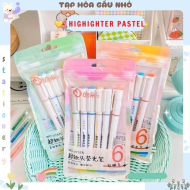 Set 6 bút highlighter pastel WD-757 - màu pastel, giá 45.000 VNĐ taphoagaunho