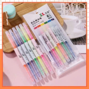 Set 6 Bút Nhớ Highlight Pastel Dạ Quang 2 Đầu - Nhiều màu, tiện lợi, giá ưu đãi 15.000 VND
