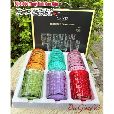Set 6 Cốc Thủy Tinh Dày 280ml Chịu Nhiệt, Màu Cao Cấp, Hộp Đẹp Beemit - 109.000đ 3