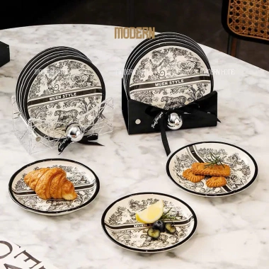 Set 6 đĩa sứ MUEN STYLE - Đĩa ăn bánh kẹo hoa quả, lót & kê, giảm giá 435k