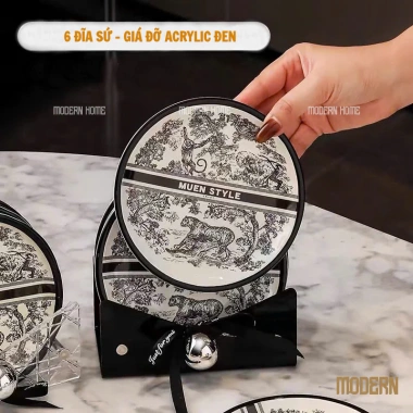 Set 6 đĩa sứ MUEN STYLE - Đĩa ăn bánh kẹo hoa quả, lót & kê, giảm giá 435k