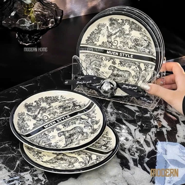 Set 6 đĩa sứ MUEN STYLE - Đĩa ăn bánh kẹo hoa quả, lót & kê, giảm giá 435k
