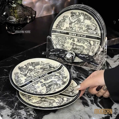 Set 6 đĩa sứ MUEN STYLE - Đĩa ăn bánh kẹo hoa quả, lót & kê, giảm giá 435k
