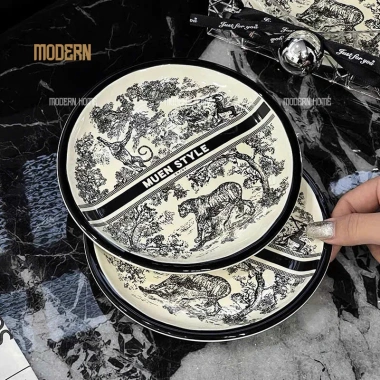 Set 6 đĩa sứ MUEN STYLE - Đĩa ăn bánh kẹo hoa quả, lót & kê, giảm giá 435k