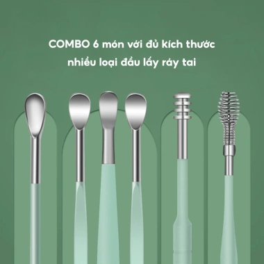 Set 6 Dụng Cụ Lấy Ráy Tai Thép Không Gỉ JYoohome, Hộp Đựng & Que Tiện Lợi 19.000 VND