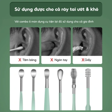 Set 6 Dụng Cụ Lấy Ráy Tai Thép Không Gỉ JYoohome, Hộp Đựng & Que Tiện Lợi 19.000 VND