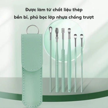 Set 6 Dụng Cụ Lấy Ráy Tai Thép Không Gỉ JYoohome, Hộp Đựng & Que Tiện Lợi 19.000 VND