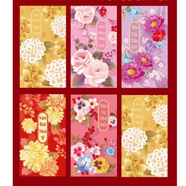 Sét 6 lì xì Tết 2.026 cao cấp - Lì xì đỏ may mắn, tài lộc, bình an, vạn sự như ý, mừng xuân Bính Ngọ