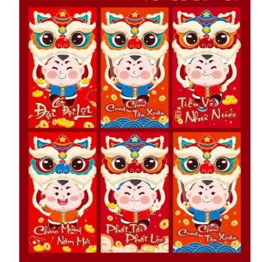 Sét 6 lì xì Tết 2.026 cao cấp - Lì xì đỏ may mắn, tài lộc, bình an, vạn sự như ý, mừng xuân Bính Ngọ