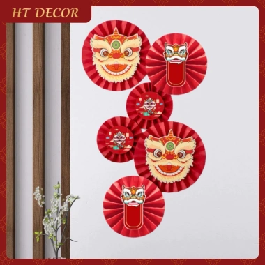 Set 6 Quạt Giấy Đỏ Đầu Lân Dán Tường Trang Trí Tết 2.026 Trung Thu Giá 36.000 VND