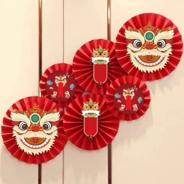 Set 6 Quạt Giấy Đỏ Đầu Lân Dán Tường Trang Trí Tết 2.026 Trung Thu Giá 36.000 VND