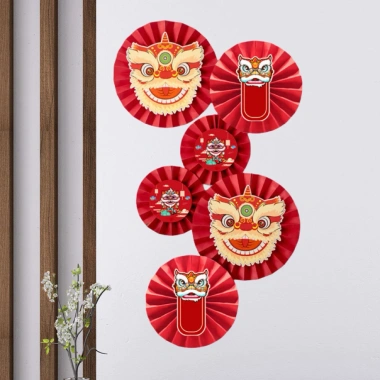 Set 6 Quạt Giấy Đỏ Đầu Lân Dán Tường Trang Trí Tết 2.026 Trung Thu Giá 36.000 VND