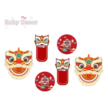 Set 6 Quạt Giấy Đỏ Đầu Lân Dán Tường Trang Trí Tết 2.026 Trung Thu Giá 36.000 VND 5 Set 6 Quạt Giấy Đỏ Đầu Lân Dán Tường Trang Trí Tết 2.026 Trung Thu Giá 36.000 VND 5