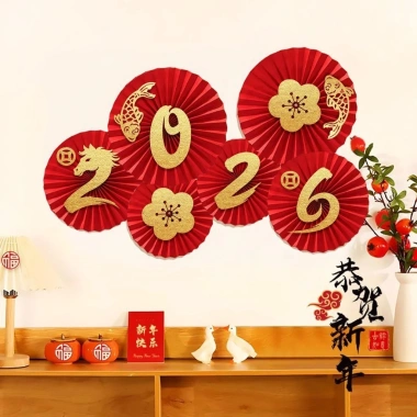 Set 6 Quạt Giấy Đỏ Đầu Lân Dán Tường Trang Trí Tết 2.026 Trung Thu Giá 36.000 VND
