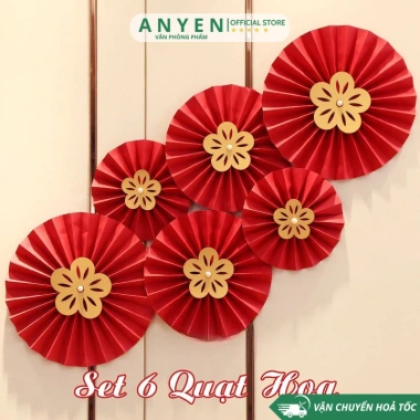 Set 6 Quạt Giấy Đỏ Tròn Trang Trí Tết - Dán Keo Sẵn, Giá Ưu Đãi 7.000₫ 3