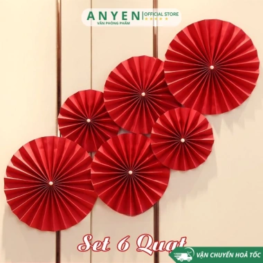 Set 6 Quạt Giấy Đỏ Tròn Trang Trí Tết - Dán Keo Sẵn, Giá Ưu Đãi 7.000₫ 4