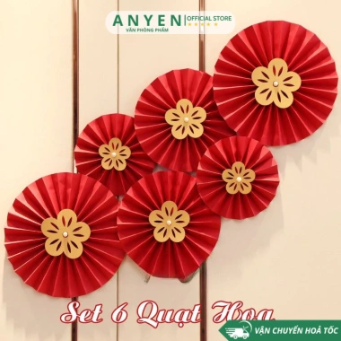 Set 6 Quạt Giấy Đỏ Tròn Trang Trí Tết - Dán Keo Sẵn, Giá Ưu Đãi 7.000₫ 8