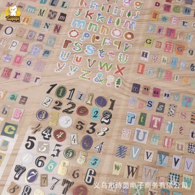 Set 6 tấm sticker CHỮ CÁI VÀ SỐ - Nhiều chất liệu dán trang trí Sổ Bullet Journal, Scrapbook, Thiệp - Giá 24.500₫ 2