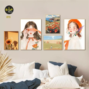 Set 6 tranh decor treo tường, dán tường kèm băng dính, trang trí phòng khách, phòng ngủ, giảm giá 96.000 VND 7