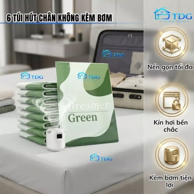 Set 6 Túi Hút Chân Không Kèm Bơm Điện HH206 - Đựng Quần Áo, Chăn Màn, Tiết Kiệm Không Gian, Giá Chỉ 102k