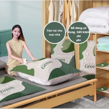 Set 6 túi hút chân không xanh lá dày, tặng bơm điện - Đựng chăn, quần áo tiện lợi, giảm giá 155.000₫