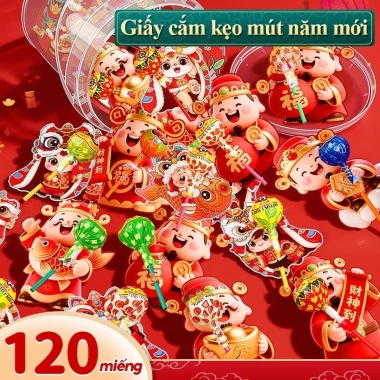 Set 60 thẻ gắn kẹo năm mới cho bé - Thần Tài hoạt hình, trang trí bánh, quà tặng Tết 2.026 giá ưu đãi 22.040₫
