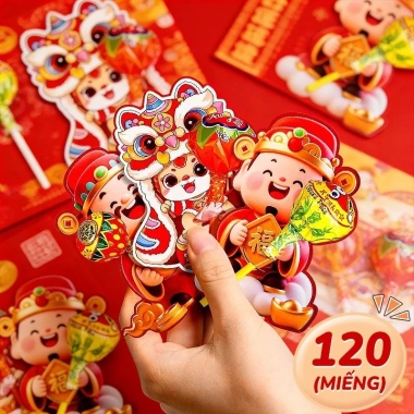 Set 60 thẻ gắn kẹo năm mới cho bé - Thần Tài hoạt hình, trang trí bánh, quà tặng Tết 2.026 giá ưu đãi 22.040₫