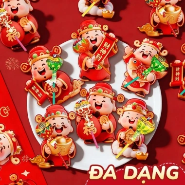 Set 60 thẻ gắn kẹo năm mới cho bé - Thần Tài hoạt hình, trang trí bánh, quà tặng Tết 2.026 giá ưu đãi 22.040₫
