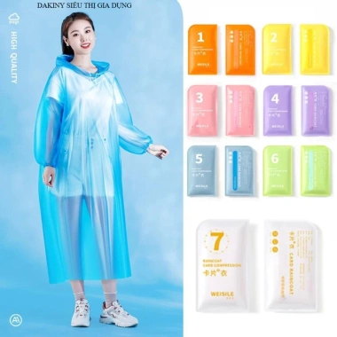 Set 7 Áo Mưa Dạng Nén Mini Có Mũ Trùm Nhiều Màu Gọn Nhẹ, Tiện Lợi Khi Di Chuyển, Tặng Bao Thực Phẩm