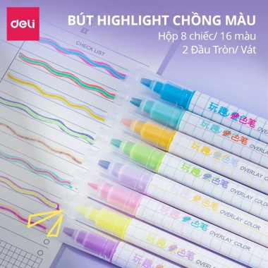 Set 8 Bút Highlight 2 Đầu Nhớ Dòng, Trang Trí Đánh Dấu Pastel Deli Dạ Quang - Học Sinh & Văn Phòng, Giá 53.000đ 4