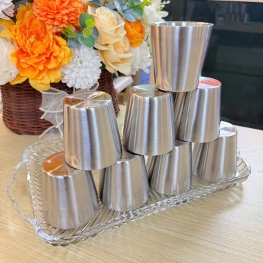 Set 8 ly inox 2 lớp cách nhiệt Hàn Quốc 175ml - Giữ nhiệt lâu, không bỏng tay, 270.000đ