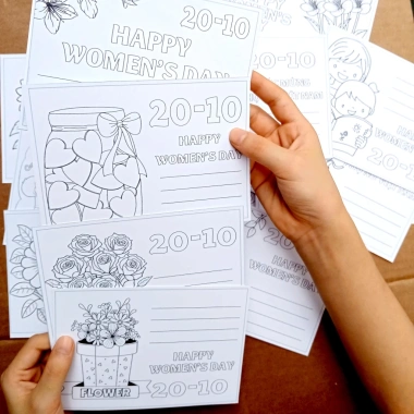 Set 8 Thiệp Tô Màu 8-3, 20-10, 20-11 - Bé Vẽ Thiệp Chúc Mừng cho Bà Mẹ và Cô Giáo