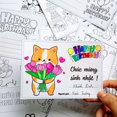 Set 8 Thiệp Tô Màu 8-3, 20-10, 20-11 - Bé Vẽ Thiệp Chúc Mừng cho Bà Mẹ và Cô Giáo