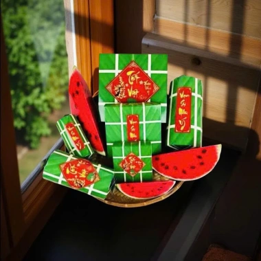 Set 9 Đồ Decor Giấy Bánh Chưng, Bánh Tét, Dưa Hấu - Trang trí Tết, Giá 59.000₫ 2 Set 9 Đồ Decor Giấy Bánh Chưng, Bánh Tét, Dưa Hấu - Trang trí Tết, Giá 59.000₫ 2