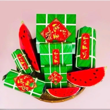 Set 9 Đồ Decor Giấy Bánh Chưng, Bánh Tét, Dưa Hấu - Trang trí Tết, Giá 59.000₫