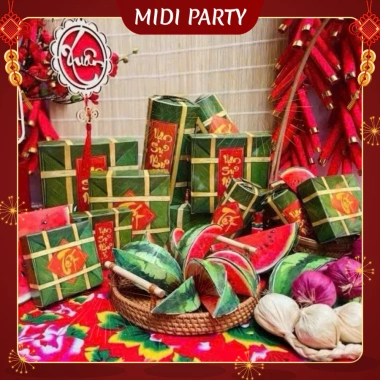 Set 9 Mô Hình Bánh Chưng, Bánh Tét, Dưa Hấu Giấy Cứng - Tiểu Cảnh Trang Trí Tết 2.026 Giá Ưu Đãi 21.900 VND
