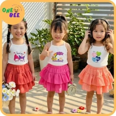 Set Áo 2 Dây + Váy Tầng Kuromi Labubu 9-16kg Bé Gái Mùa Hè Giá 117k