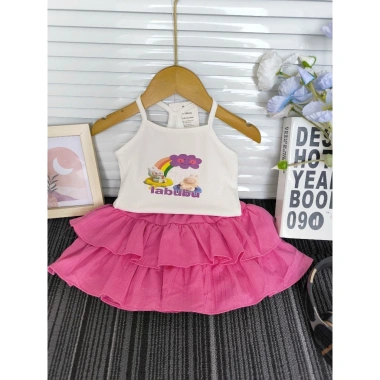 Set Áo 2 Dây + Váy Tầng Kuromi Labubu 9-16kg Bé Gái Mùa Hè Giá 117k