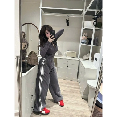 Set Áo Cổ Đức Nữ BAD Thêu Chữ và Quần Viền Sọc Mix Khuy Túi Mặc Nhà Đi Chơi 219k