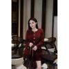 Sét áo dạ nhung đỏ 2 lớp khuy sáng dài + quần sooc dạ - Đồ Tết mùa thu đông 355k 3