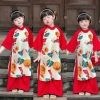Set áo dài bé gái gấm đỏ đón Tết, sang trọng, giá ưu đãi 233,100₫