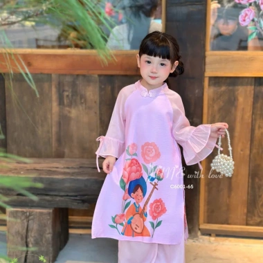 Set áo dài bé gái nhẹ nhàng nữ tính - Chất mềm mịn, giá ưu đãi 308.000₫